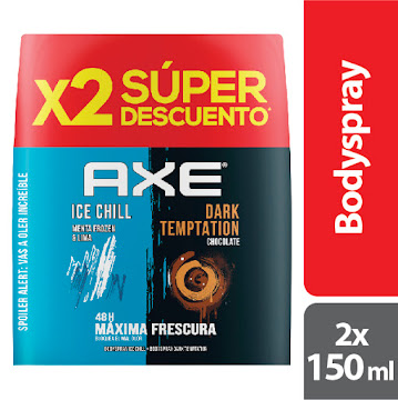 Desodorante Axe Body Spray Ice Chill x 150 ml + Bodyspray Aerosol Hombre Axe Dark x 150 ml  