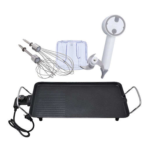 Combo: Parrilla Eléctrica 1500W + Procesador Manual 2 En 1 Recargable Tezzio Caja x 2 Potencia y versatilidad se unen en este combo de Tezzio. La Parrilla Eléctrica de 1500W cuenta con revestimiento antiadherente, materiales duraderos y bases antideslizantes, garantizando seguridad y c