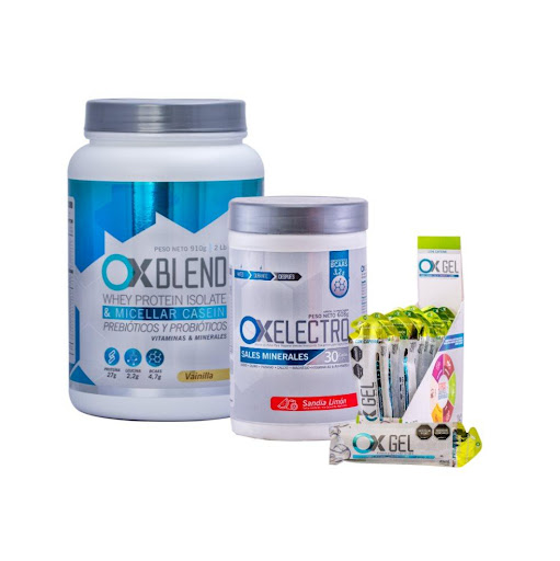 Combo Proteína+ Hidratante + Gel energético Ox Blend Vainilla, Ox Electro Sandia limón, Ox Gel Limon Cafeina Ox Sports Nutrition Envase plástico, Sachet x 3 Proteína Ox Blend 

Recuperación rápida y efectiva
27 g de proteína (90 % whey isolate + caseína) + 4,7 g de BCAAs → repara microdesgarros, acelera la regeneración muscular y te prepara para volver a 