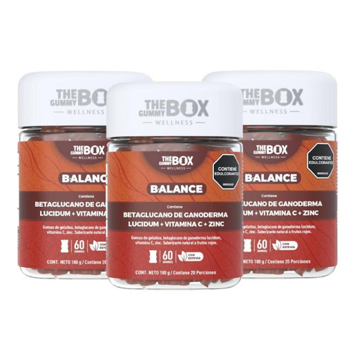 Protección Inmune Diaria: Ganoderma + Vitamina C + Zinc. x3 THE GUMMY BOX TARRO X 60 GOMITAS x 3 Protección Inmune Diaria: Ganoderma + Vitamina C + Zinc. x3