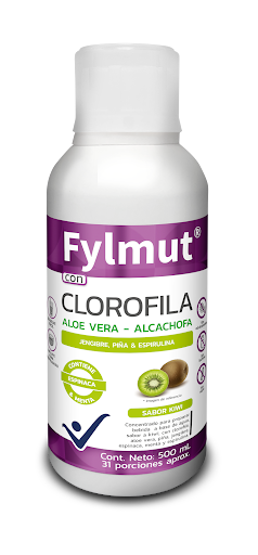 Clorofila Fylmut sabor kiwi líquido x 500ml Fylmut 500ml x 1 La clorofila líquida es un extracto concentrado de la planta que contiene la molécula responsable de la fotosíntesis. Es conocida por sus propiedades desintoxicantes, ya que ayuda a eliminar toxinas y