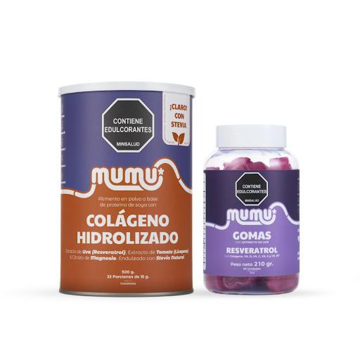 Combo Renace (Caramelo) Mumu Tarro x 500 gr Colágeno Hidrolizado Sabor Caramelo + Gomas de Resveratrol

Por qué juntos?
Porque mientras el colágeno reconstruye, el resveratrol protege. Una fórmula para apoyar tu piel y bienestar desde adentro y