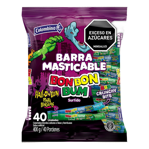 Barra De Caramelo Masticable Bon Bon Bum Crunchy Halloween Bolsa x 40 und