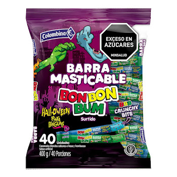 Barra De Caramelo Masticable Bon Bon Bum Crunchy Halloween Bolsa x 40 und  