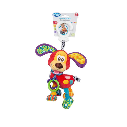 Sonajero Perrito PlayGrow Blíster con cartón y gancho x 1 ĦConoce al juguetón Pooky Puppy! Con una gama de colores y texturas para el desarrollo visual y táctil.Pooky emite sonidos cuando lo mueves, Pooky tiene sonidos especiales de ideales para tiernos oído