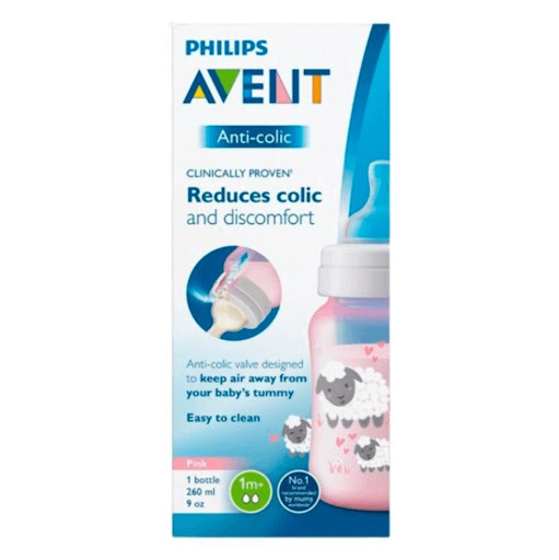 Phillips Avent Tetero Válvula Anticólicos Rosa Borrego 9Oz SCY121/05 Avent Caja x 2 El biberón Philips Avent Rosa Borrego de 260ml reduce los cólicos y facilita la alimentación gracias a su válvula anticólicos, diseño ergonómico y tetina de silicona suave.