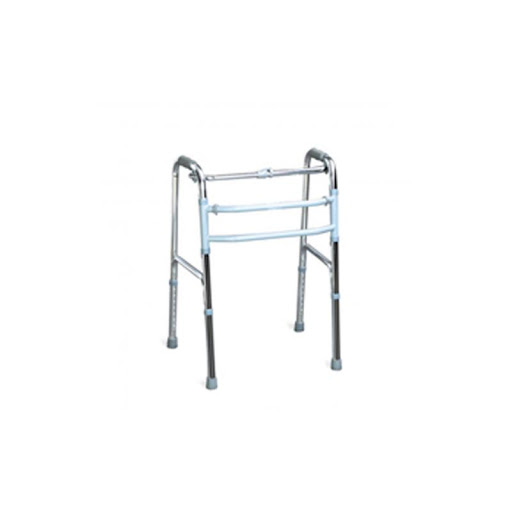 CAMINADOR PASO A PASO DOBLE BARRA PLATEADO MC915L MCO Individual x 1 Caminador plegable de aluminio con doble barra frontal para mayor estabilidad. Permite uso en modo fijo o paso a paso. Altura ajustable, empuñaduras acolchadas y tapones antideslizantes. Este caminado