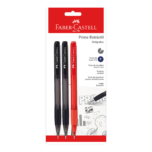 Bolígrafo Faber Castell Color Negro y Rojo Estuche x 3 und