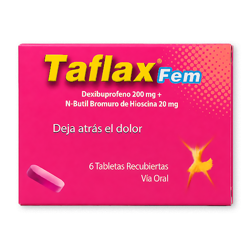 Taflax Fem Dexibuprofeno + Butilbromuro de Hioscina  200mg/20mg Closter Pharma Caja x 6 Tabletas