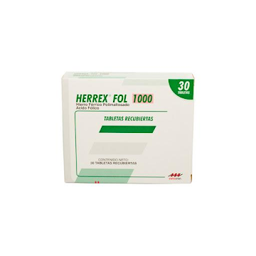 Herrex Fol Hierro Férrico + Ácido Fólico 1000 mg Farmacol Caja x 30 Tabletas  