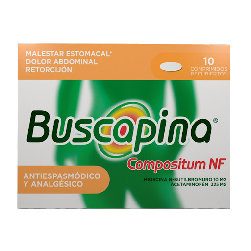 Buscapina Compositum NF N-Butilbromuro de Hioscina + Acetaminofen 10mg/325mg Caja x 10 Comprimidos
