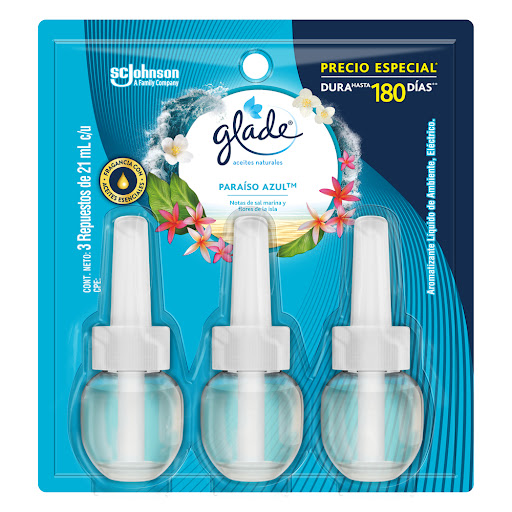 Ambientador Glade Aceites Naturales Paraíso Azul Repuesto 3 Frasco x 21 ml
