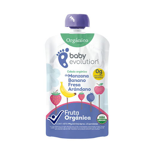 Compota Baby Evolution Orgánica Fruta De Manzana Banano Fresa Arándano x 99 gr