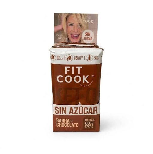 Display skinny bar chocolate Fitcook By Mary Mendez 80 gr x 12 Cacao desgrasado, fibra achicoria, masa de cacao orgánica, extracto de vainilla, lecitina de girasol.