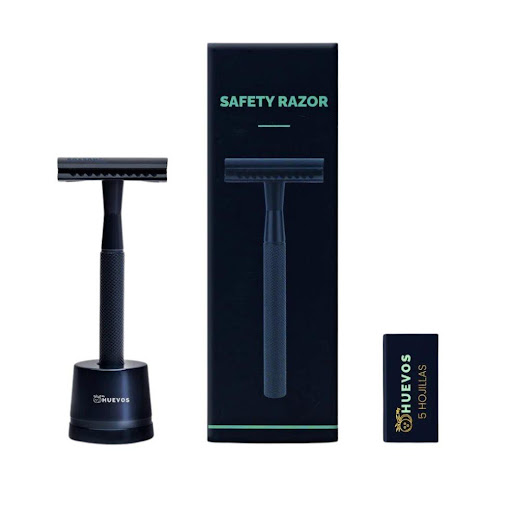 SAFETY RAZOR MYHUEVOS® MYHUEVOS Unidad x 1 Obtén un afeitado seguro y sin irritaciones con la Safety Razor MYHUEVOS®. Su diseño de una sola hoja y mango antideslizante previene rasguños y vellos incrustados. Incluye 5 hojillas de repuesto. ¡Fá