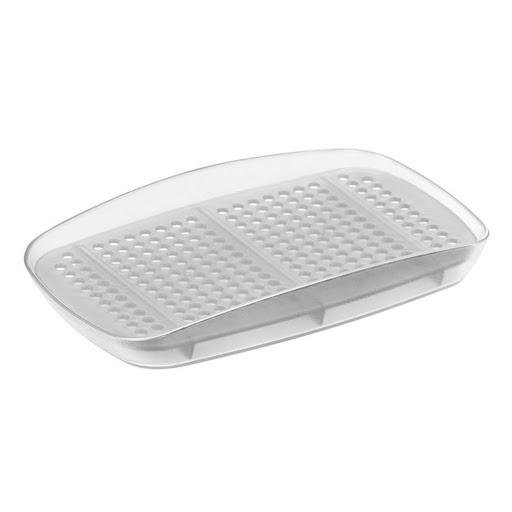 Bandeja Multiusos Clean Kit. Color: Blanco o Gris Tescoma Caja x 1 Excelente para colocar el estropajo, detergente, etc. Provista con una pieza interior perforada para un escurrido r˙pido y una f˙cil limpieza. Fabricada de excelente pl˙stico resistente. Apto para lav