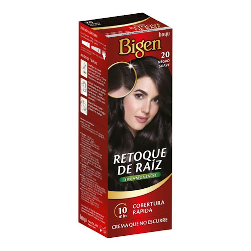 Tinte Retoque de Raiz Bigen Ref 20 Negro Suave, sin amoniaco x 40 grs c/u Bigen Crema x 1 