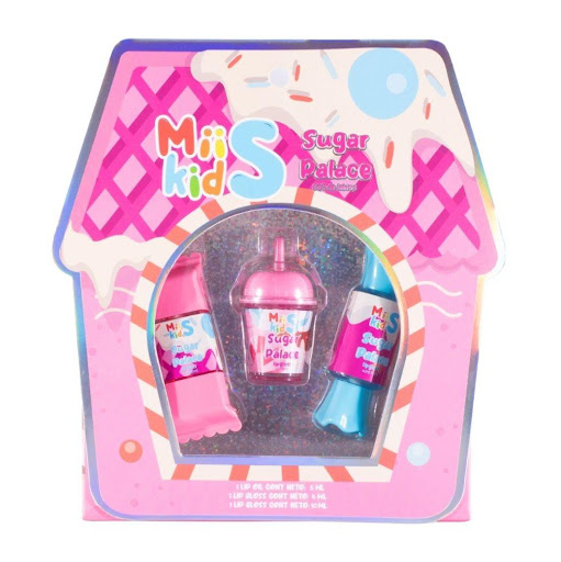 Set De Brillos Sugar Palace Miis Kids MIIS KIDS lip gloss x 3 Set De Brillos para niña incluye 3 productos los cuales son 2 lip gloss y 1 lip oil para que las niñas pueden divertirse,