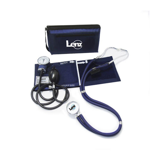 Kit Fonendoscopio + Tensiómetro Manual  GZ-50  Color Navy LENZ Caja + Estuche x 2 Este kit es un set combinado que incluye tanto un tensiómetro aneroide manual como un fonendoscopio tipo Rappaport clásico, con excelente capacidad acústica.

Tubo doble en PVC de alta densidad para a