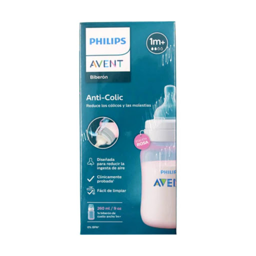 Phillips Avent Tetero Válvula Anticólicos Rosa 9Oz SCY121/09 Avent Caja x 1 Biberón anticólicos Philips Avent rosa 9 oz con tetina suave, sistema anticólicos probado, diseño ergonómico y fácil limpieza, ideal para reducir cólicos y facilitar la lactancia del bebé.