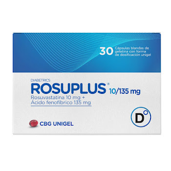 Rosuplus Diabetrics   Rosuvastatina 10mg + Acido fenofibrico135mg Caja x 30 Capsulas  