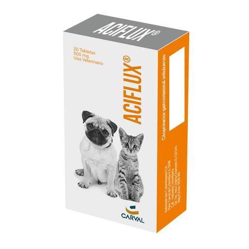 ACIFLUX CAJA 20 TABLETA Carval  x 20 En perros y gatos para el tratamiento de úlceras esofágica, gástrica y duodenal, gastritis aguda y crónica, coadyuvante en ayunos prolongados debido a enfermedades infecciosas para la protección de la