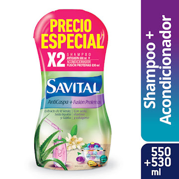 Shampoo Savital Anticaspa x 550 ml + Acondicionador Fusion Proteínas x 530 ml  