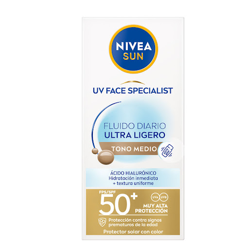 Protector Solar Nivea Sun Fluido Diario Ultraligero Fps 50 Tono Medio x 40 ml