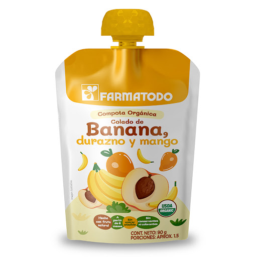 Compota Orgánica Farmatodo Sabor Banana, Durazno Y Mango Frasco x 90 g