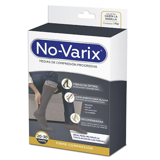 Media de compresión No-Varix hombre 20-30 mmHg azul L No- Varix  x 1 Estas medias son de uso casual, semiformal y formal, son versátiles. Las medias de firme compresión 20-30 mmHg No-Varix� son recomendadas como complemento para el tratamiento de la Insuficiencia Venos