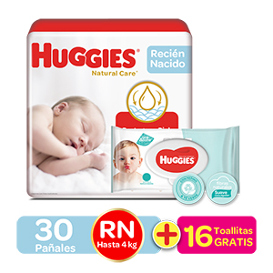 Pañales Huggies Natural Care Etapa 0/Recién Nacido 30 und + Toallitas Húmedas undefined