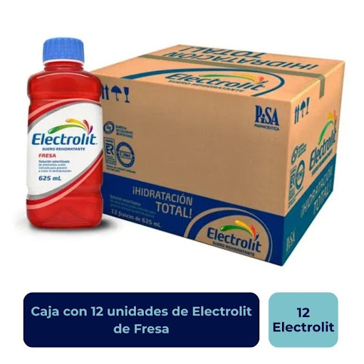 Electrolit Suero Hidratante Fresa  ELECTROLIT Caja x 12 ES UN MEDICAMENTO. NO EXCEDER SU CONSUMO. LEER INDICACIONES Y CONTRAINDICACIONES EN LA ETIQUETA. SI LOS SíNTOMAS PERSISTEN, CONSULTAR AL MÉDICO.