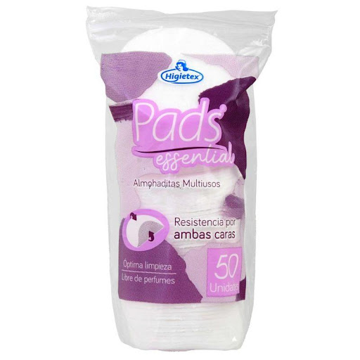 PADS ALGODON X 50 ESSENTIAL (PAQ X2) HIGIETEX 0 x 2 Pads de algodón Essential, diseñados para la limpieza facial y el cuidado de la piel. Son suaves, absorbentes y resistentes, ideales para aplicar tónicos, desmaquillantes y otros productos de cuidado 