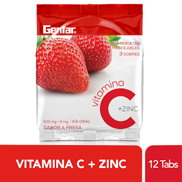 Vitamina C + Zinc Genfar Fresa Sobre x 12 Tabletas  