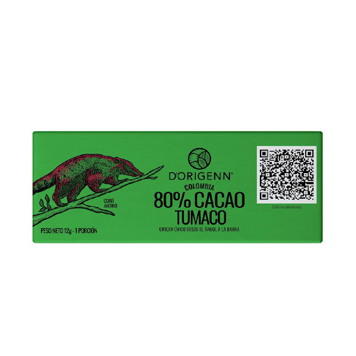 BARRA DE CHOCOLATE DORIGENN 80% TUMACO 12 GRM x 20 und D-ORIGENN CAJA x 20 Chocolate Premium en diferentes % de cacao que te otorgan una gran variedad de notas, sabores y aromas distintivos de cada región