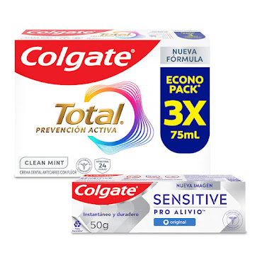 Combo Crema Dental Colgate Total Clean Mint Tripack x 75 ml + Colgate Sensitive Pro Alivio x 37 ml  