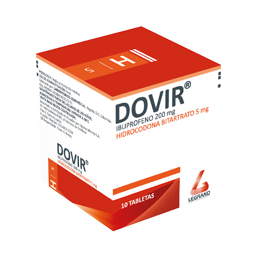 Dovir Ibuprofeno + Hidrocodona 200mg/5mg Legrand Frasco x 10 Tabletas