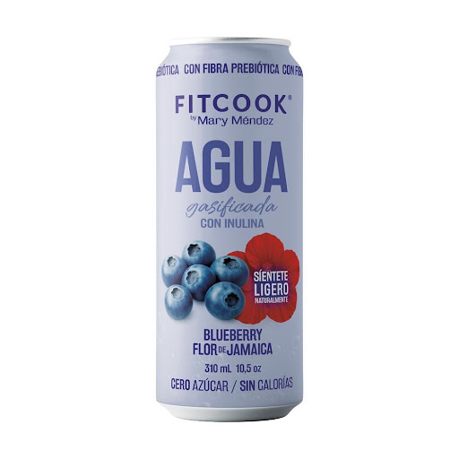 	Agua Gasificada Fitcook By Mary Mendez Con Inulina Sabor Blueberry Flor De Jamaica Lata x 310 ml