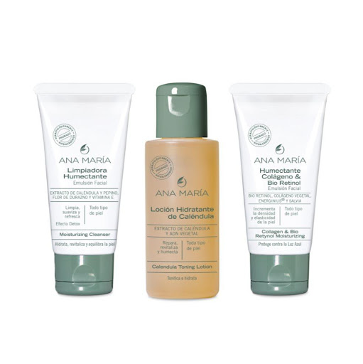 KIT ANA MARIA CUIDADO FACIAL HIDRATANTE KIT X 3 UND ANA MARIA  x 3 UND Práctico kit de cuidado facial para llevar donde quieras, contiene los siguientes productos:Limpiadora Humectante.Loción Hidratante de Caléndula.Humectante de Colágeno y Bioretinol.