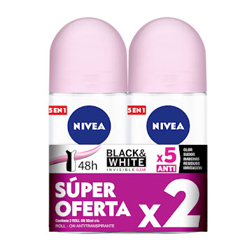 //$Oferta Desodorante Nivea Woman Black & White Roll-On x 2Uni/50Ml c/u  