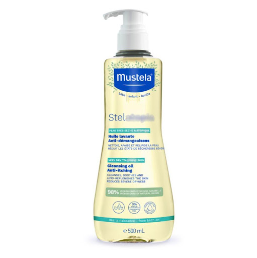 Mustela Aceite de baño para pieles muy secas Mustela Frasco x 500 ml El Aceite de baño y ducha, sin perfume, para la piel muy seca de bebés y niños puede usarse desde el nacimiento.

Limpia suavemente, relipidiza la piel, calma la sensación de irritación, tiranteces y 