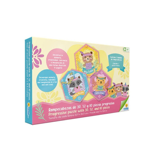 Juegos de mesa Rompecabezas X 30,52,80 Pzas Progresivo Niña Ronda Ronda Caja x 1 Diviértete armando tres rompecabezas diferentes de tu personaje favorito.¡Incentiva la memoria, creatividad, tolerancia e imaginación de una forma divertida y segura!