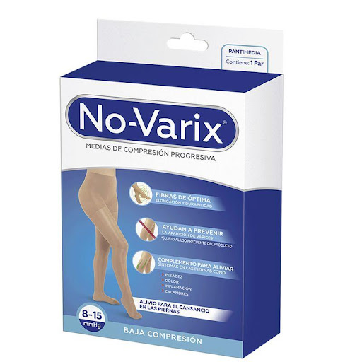 Pantimedia No-Varix 8-15 mmHg transparente azul L No- Varix  x 1 Las medias T.V.P.� Antiembólicas No-Varix� de compresión 18-22 mmHg son de uso hospitalario, según recomendación médica; indicadas para usar antes, durante y después de una intervención según riesgo q
