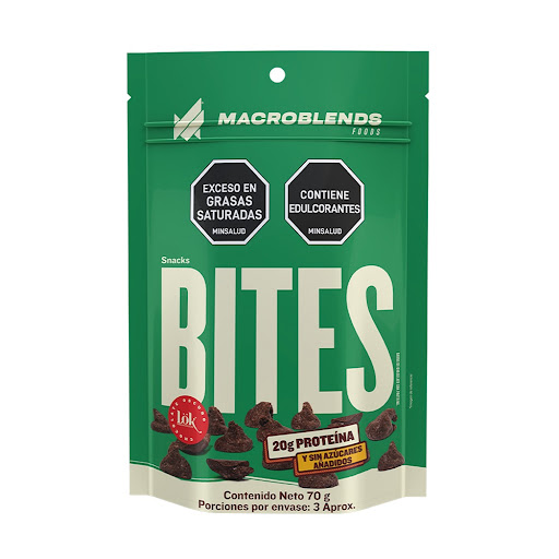 Bites De Proteína Macroblends Sabor Chocolate Oscuro Lök Bolsa x 70 gr