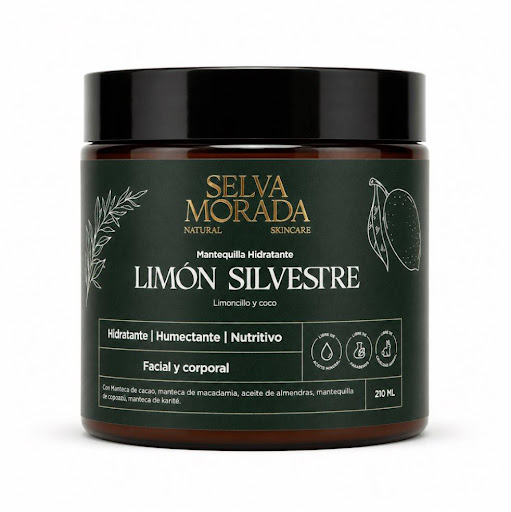 Mantequilla Hidratante Limón Silvestre  SELVA MORADA 210 GR x 210 GR Nutre e hidrata profundamente tu piel con mantecas de cacao, karité y copoazú. Su textura cremosa deja la piel suave, luminosa y delicadamente perfumada durante todo el día.