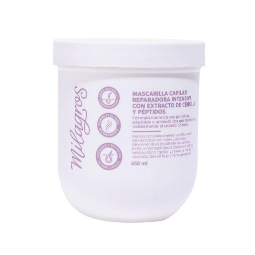 Mascarilla Capilar Milagros Reparadora Intensiva Con Extracto De Cebolla Y Péptidos Pote x 450 ml