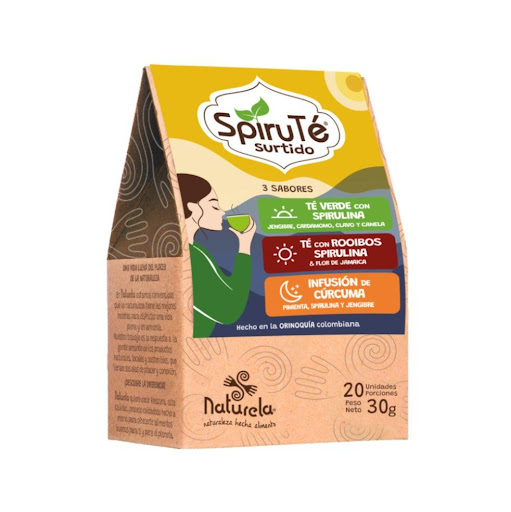 Spiruté Surtido 3 Sabores x 20 unidades Naturela Caja  x 30 gr Descubre una mezcla única de tés que te permitirá disfrutar de tres variedades llenas de beneficios. Perfecto para compartir momentos con amigos y familiares, este surtido incluye 20 bolsas de té y co
