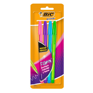 Esfero Bic Cristal Colores Fashion 0.7mm Paquete x 4 und  