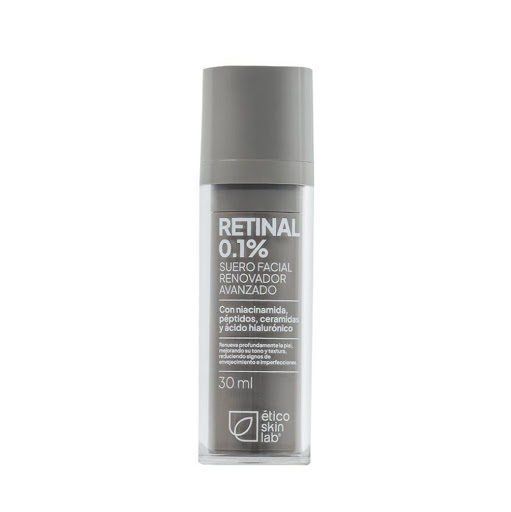 Retinal al 0.1% Suero Renovador Avanzado Etico skin lab Frasco x 1 Suero Retinal 0.1% Ético Skin Lab. Renovador avanzado que mejora líneas, tono y textura. Con Argireline, niacinamida y ceramidas. Estimula colágeno, fortalece la piel y previene signos de edad.