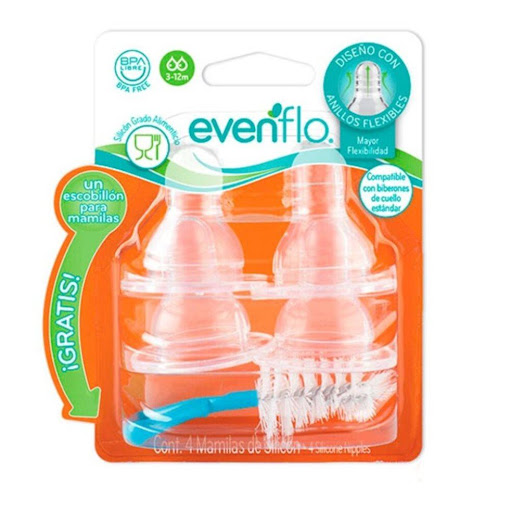 Mamila Chupo estandar 4 Pack + Escobillón - Evenflo Evenflo Unidad x 4 Und  